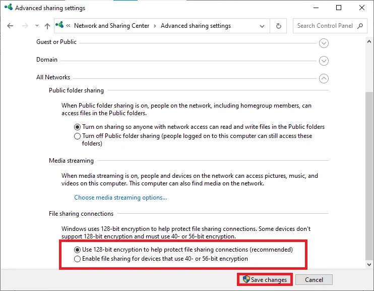 Reparar el uso compartido de archivos de Windows 10 que no funciona