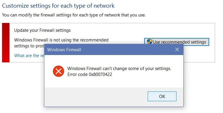 Fix Kan Windows Firewall niet inschakelen Foutcode 0x80070422