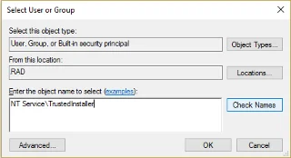 Herstel TrustedInstaller als bestandseigenaar in Windows 10