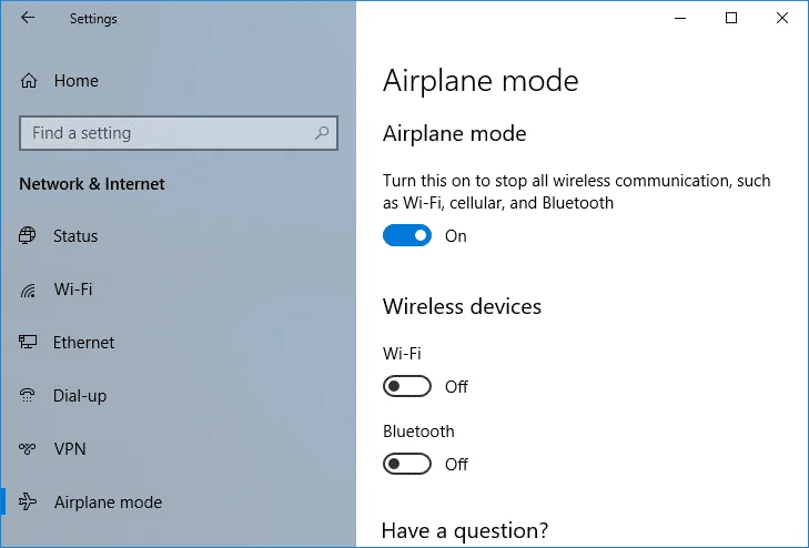 Windows10で機内モードがオフにならない[解決済み]