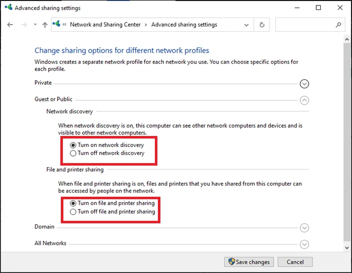Reparar el uso compartido de archivos de Windows 10 que no funciona