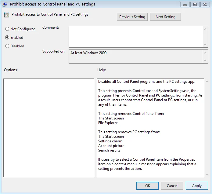 Schakel het Configuratiescherm en de Windows 10 Instellingen-app in of uit