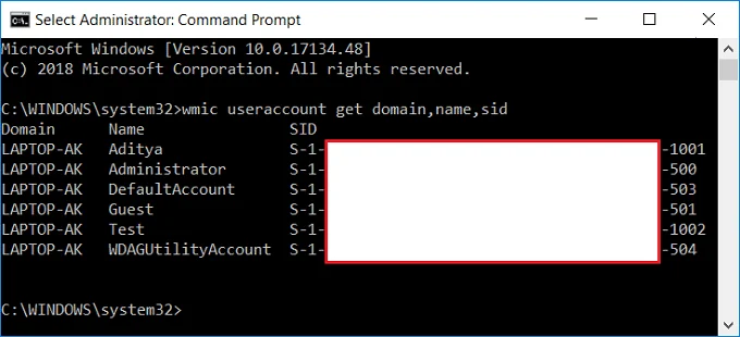 在 Windows 10 中查找用戶的安全標識符 (SID)