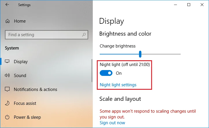 Nachtlampje in- of uitschakelen in Windows 10