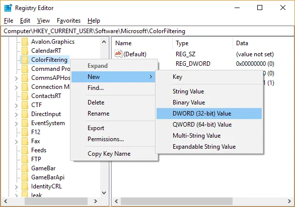 Schakel kleurenfilters in of uit in Windows 10