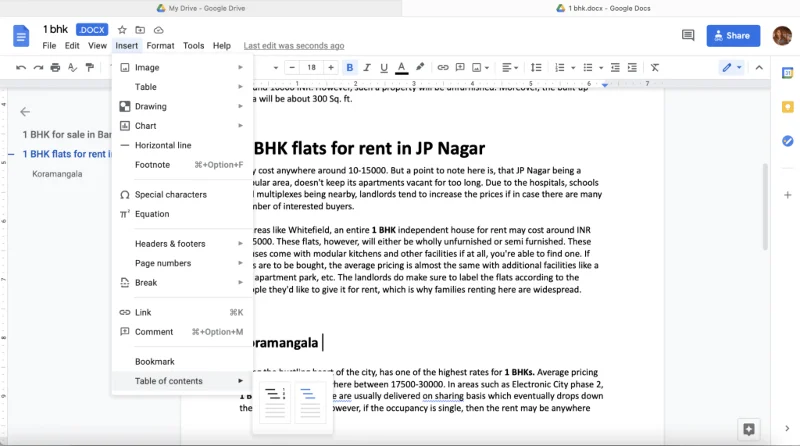 Inhoudsopgave toevoegen in Google Documenten