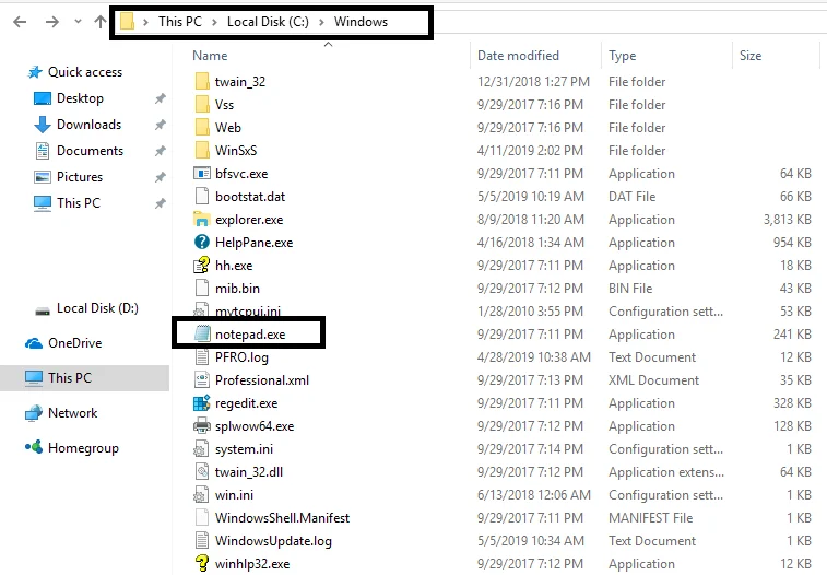 Ouvrir Bloc-notes depuis l'Explorateur Windows