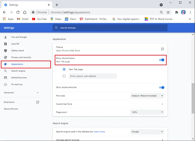 如何在 Google Chrome 中啟用主頁按鈕
