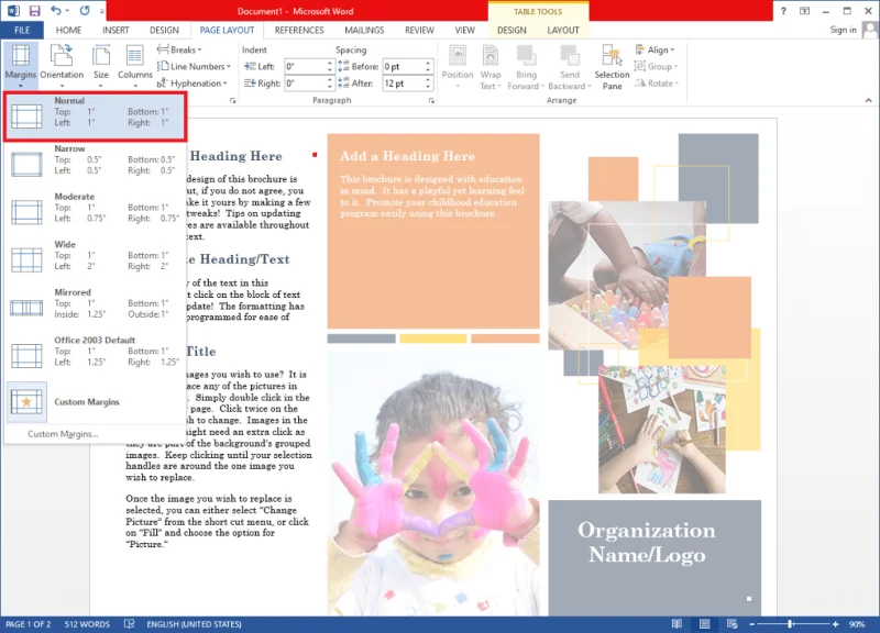 Cómo configurar márgenes de 1 pulgada en Microsoft Word