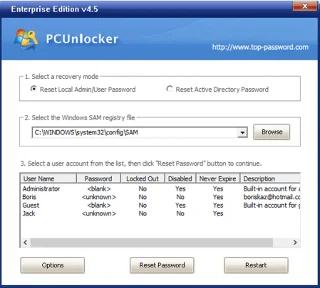 Herstel Windows 10 vergeten wachtwoorden met PCUnlocker
