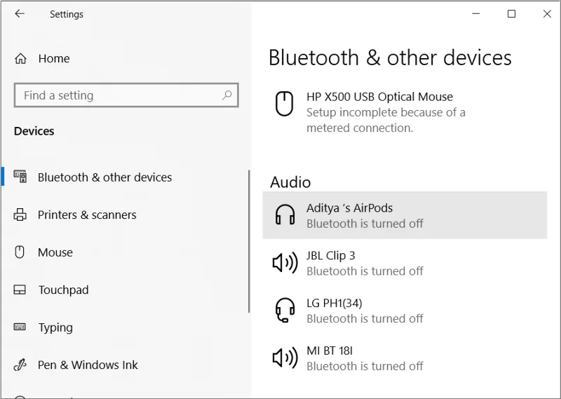 Bluetooth-apparaten hernoemen op Windows 10