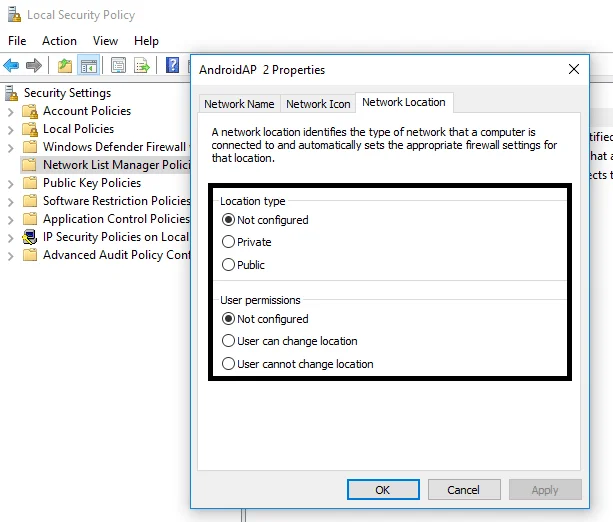 Windows10でパブリックネットワークからプライベートネットワークに変更