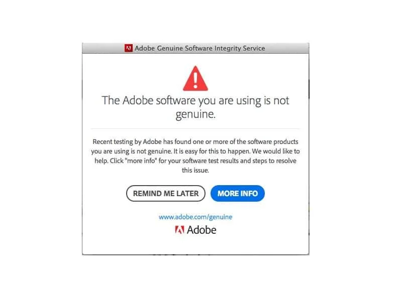 使用しているアドビソフトウェアが本物のエラーではない問題を修正する