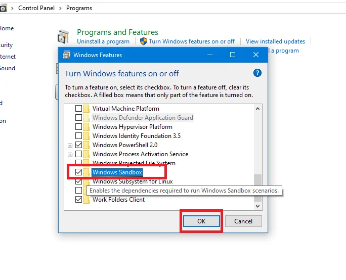 Windows 10 Sandbox-functie in- of uitschakelen