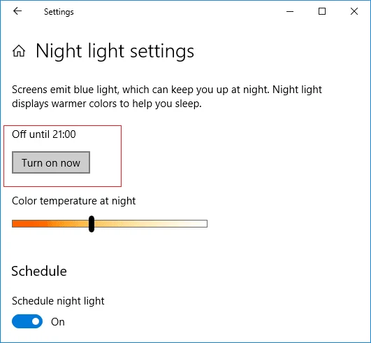 Nachtlampje in- of uitschakelen in Windows 10
