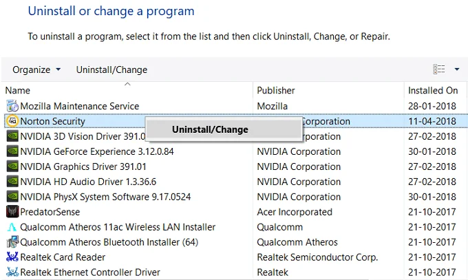 ノートンをWindows10から完全にアンインストールする方法