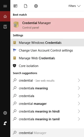 Credential Manager in Windows 10