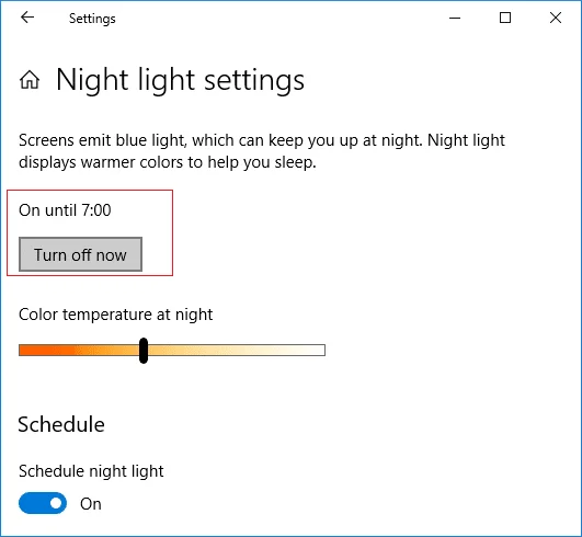 Nachtlampje in- of uitschakelen in Windows 10