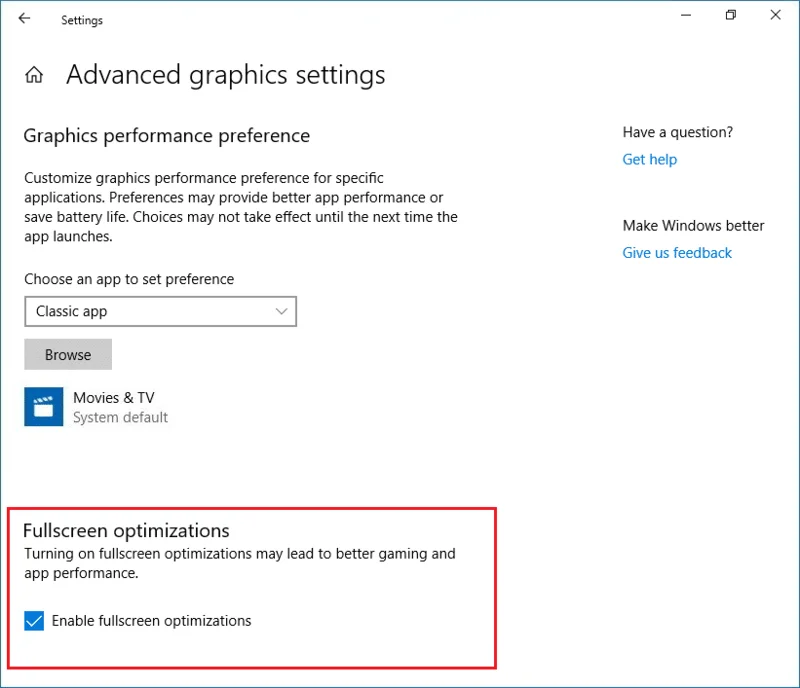 Cara Melumpuhkan Pengoptimuman Skrin Penuh dalam Windows 10