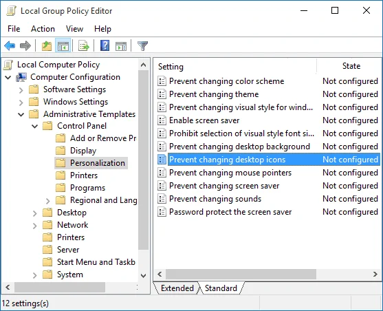 منع المستخدم من تغيير رموز سطح المكتب في نظام التشغيل Windows 10