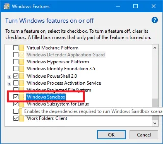 Windows 10 Sandbox-functie in- of uitschakelen
