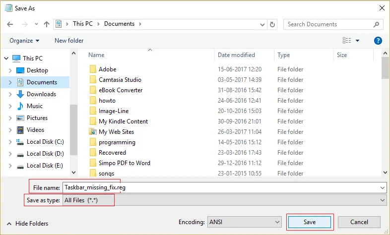 Windows10でタスクバーにピンがないのを修正