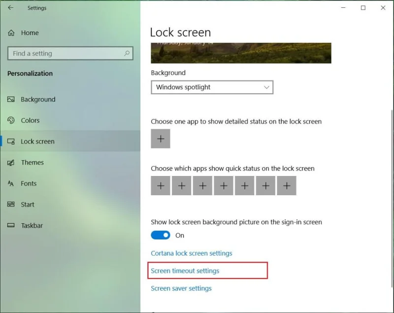 Time-outinstelling voor vergrendelscherm wijzigen in Windows 10