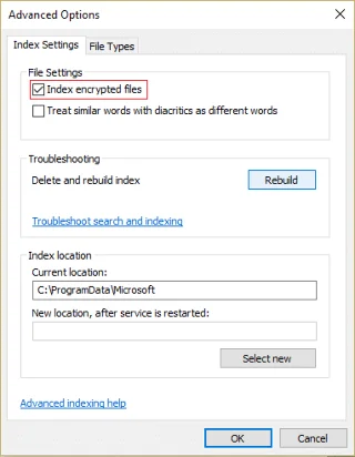 Dayakan atau Lumpuhkan Pengindeksan Fail Disulitkan Dalam Windows 10
