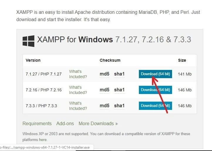 Windows10にXAMPPをインストールして構成する