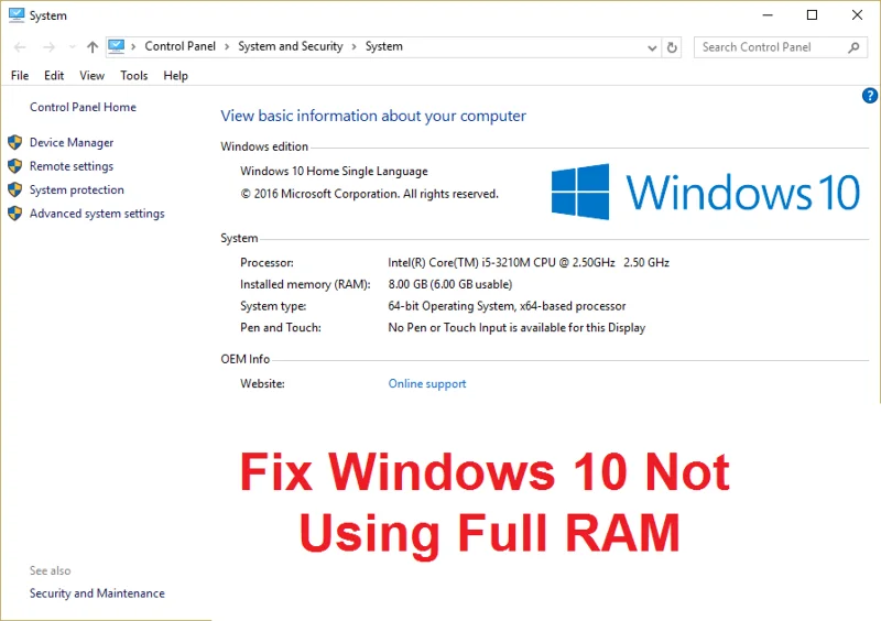 Fix Windows 10 gebruikt geen volledig RAM