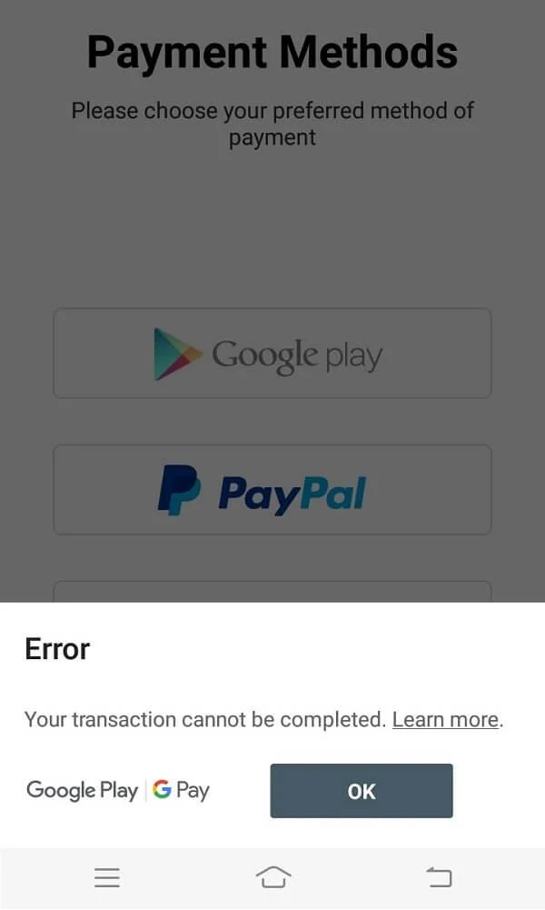 Fix Transactie kan niet worden voltooid in Google Play Store Fix Transactie kan niet worden voltooid in Google Play Store