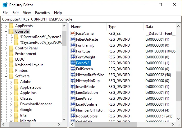 Schakel verouderde console in of uit voor opdrachtprompt en PowerShell in Windows 10