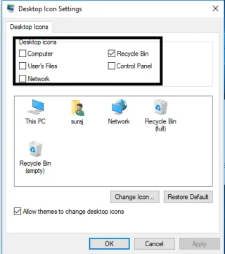 Herstel oude bureaubladpictogrammen in Windows 10