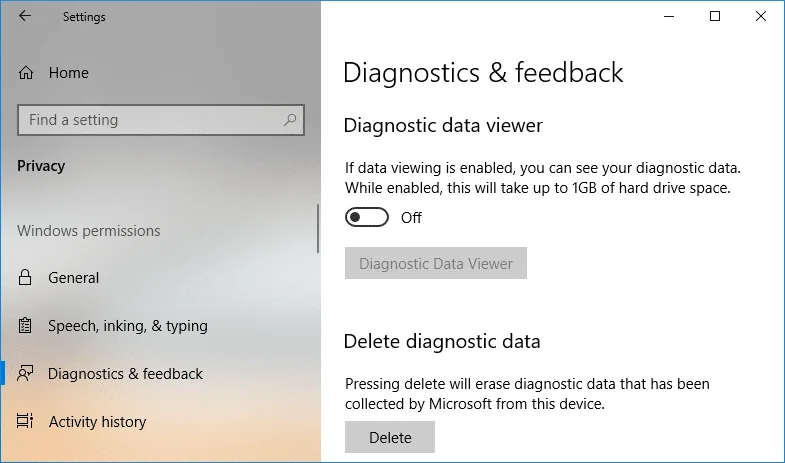 تمكين أو تعطيل عارض البيانات التشخيصية في نظام التشغيل Windows 10