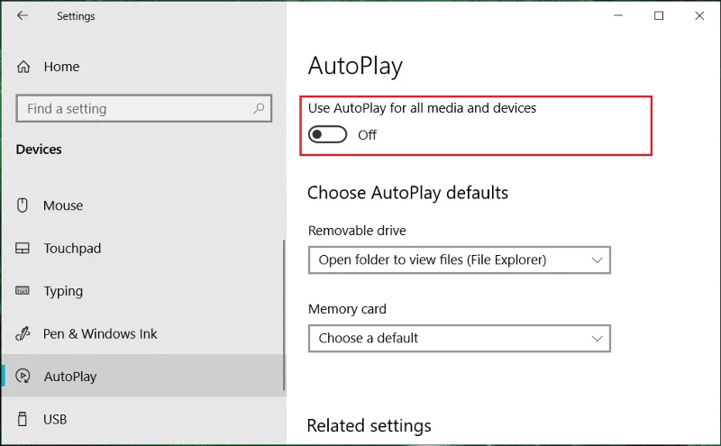 Windows10で自動再生を有効または無効にする
