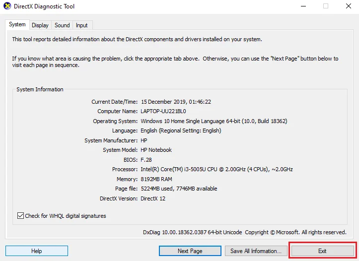 Cara menggunakan Alat Diagnostik DirectX dalam Windows 10