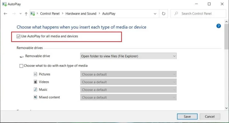 Windows10で自動再生を有効または無効にする