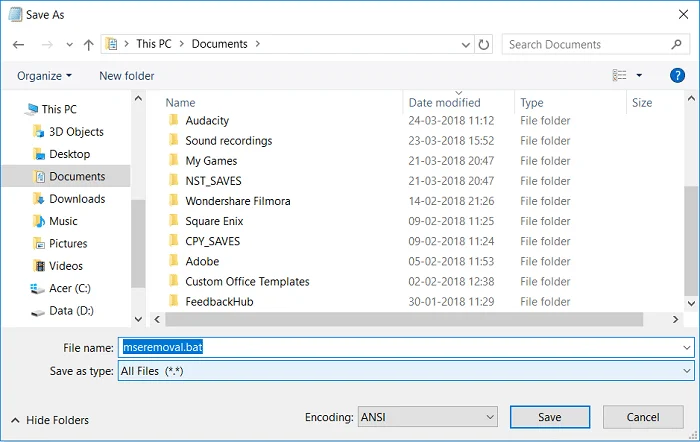 Windows10でMicrosoftSecurityEssentialsをアンインストールする