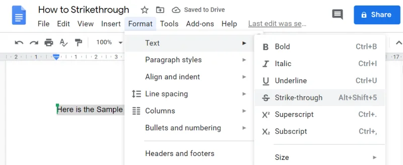 Googleドキュメントでテキストを取り消し線で消す方法