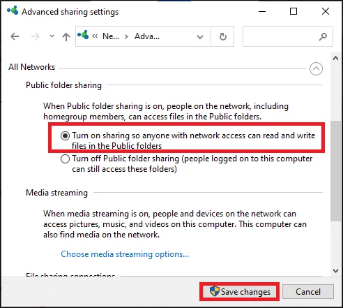 Reparar el uso compartido de archivos de Windows 10 que no funciona