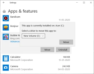 Geïnstalleerde programmas naar een andere schijf verplaatsen in Windows 10
