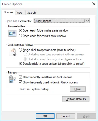 Cara Membuka Pilihan Folder dalam Windows 10
