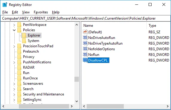 Verberg items in het Configuratiescherm in Windows 10