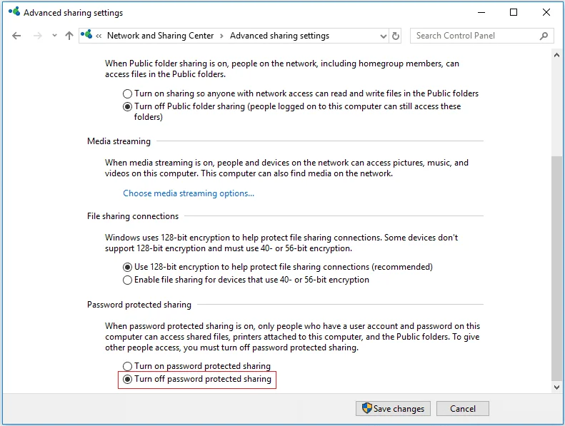 Reparar el uso compartido de archivos de Windows 10 que no funciona
