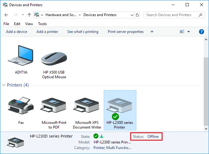 Windows10でプリンターをオンラインに戻す方法