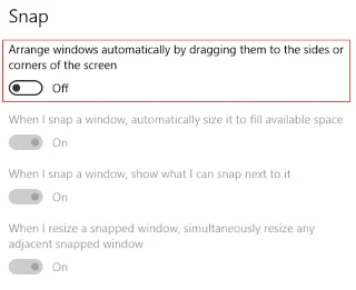 Snap Pop-Up uitschakelen tijdens het verplaatsen van Windows