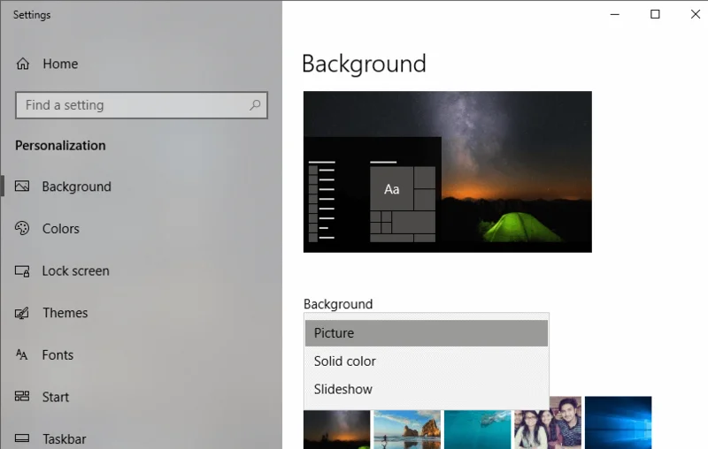 Thema, vergrendelscherm en achtergrond wijzigen in Windows 10