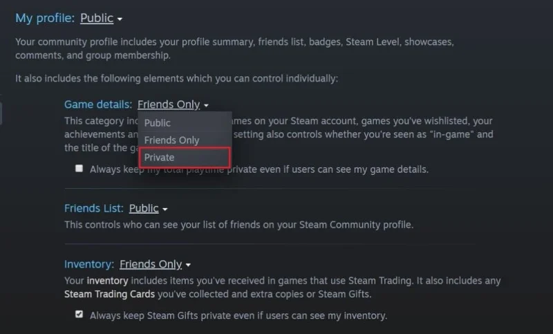 如何對朋友隱藏 Steam 活動