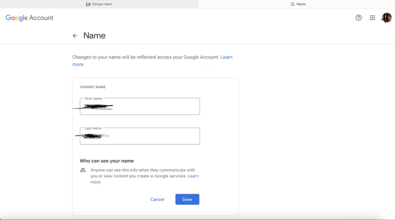 نحوه تغییر نام در Google Meet