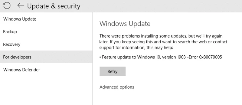 Fix Windows Update-fout 0x80070005 Fix Windows Update-fout 0x80070005